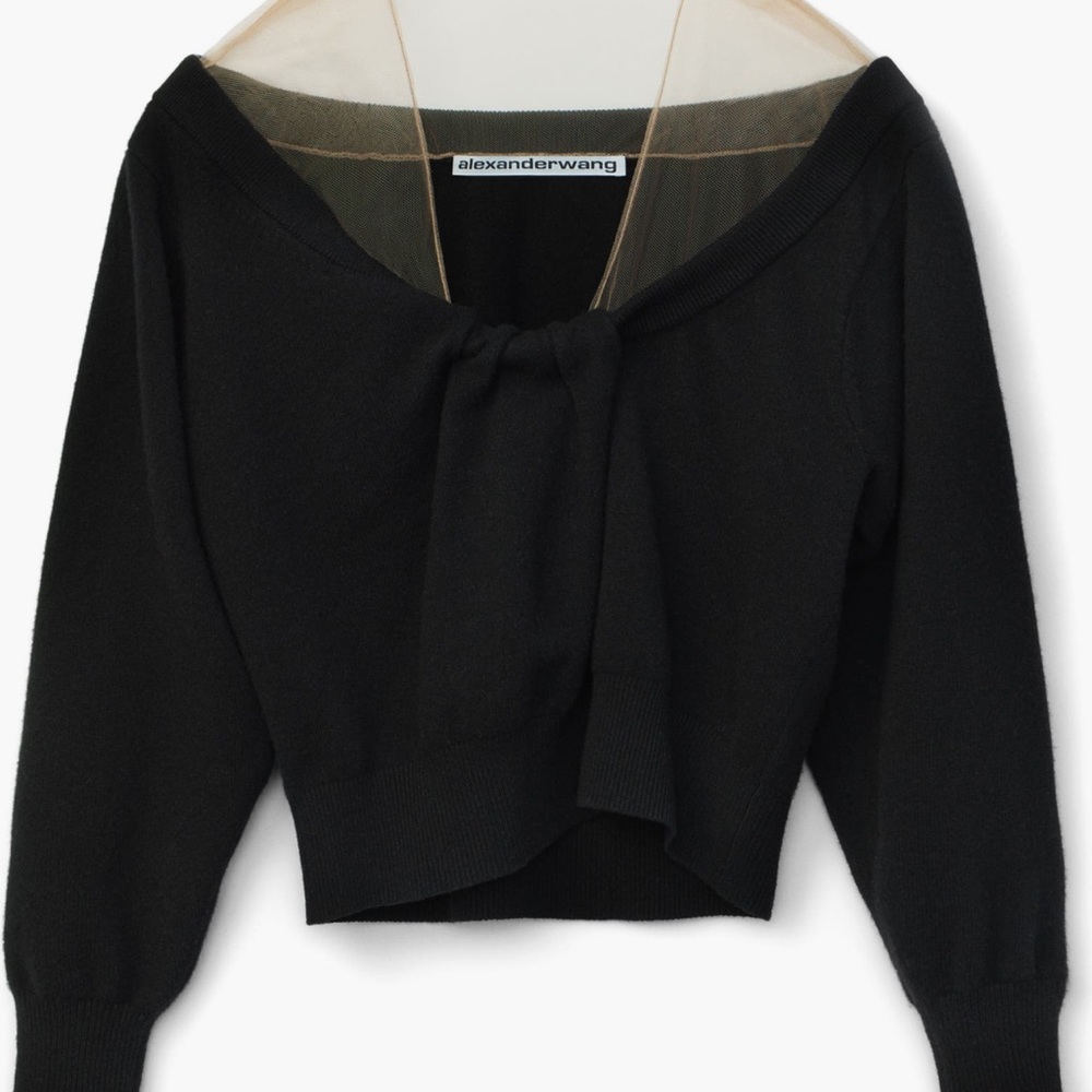 Authentic Alexander Wang Sheer Shoulder Wool & Cashmere Blend Sweater